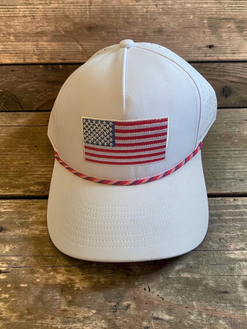 White Baseball Cap with American Flag Patch
